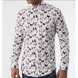 Giorginni Mens Button Up Shirt MEDIUM Butterfly Purple Long Sleeve Unisex NWOT